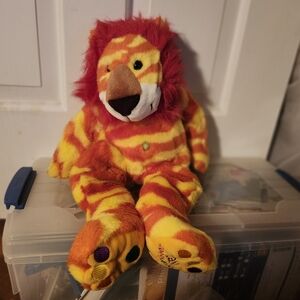Zany Brainy Striped Plush Lion Toy - Red and Yellow
